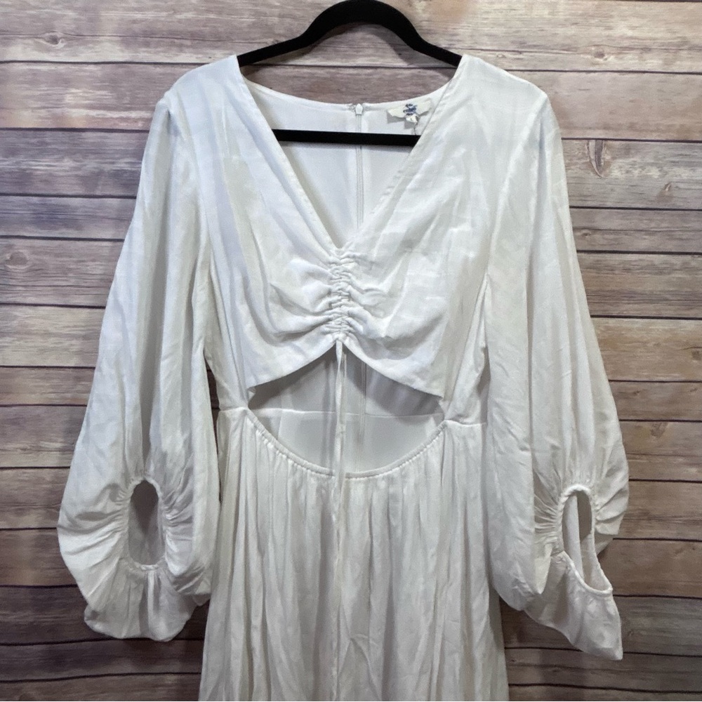 Entro White Maxi Dress Cutout Midriff Bishop Sleeve Size Large - Picture 2 of 9